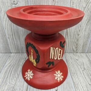 Vintage 1973 Ceramic Christmas Candle Holder NOEL Bells Wreath Snowflake Decor